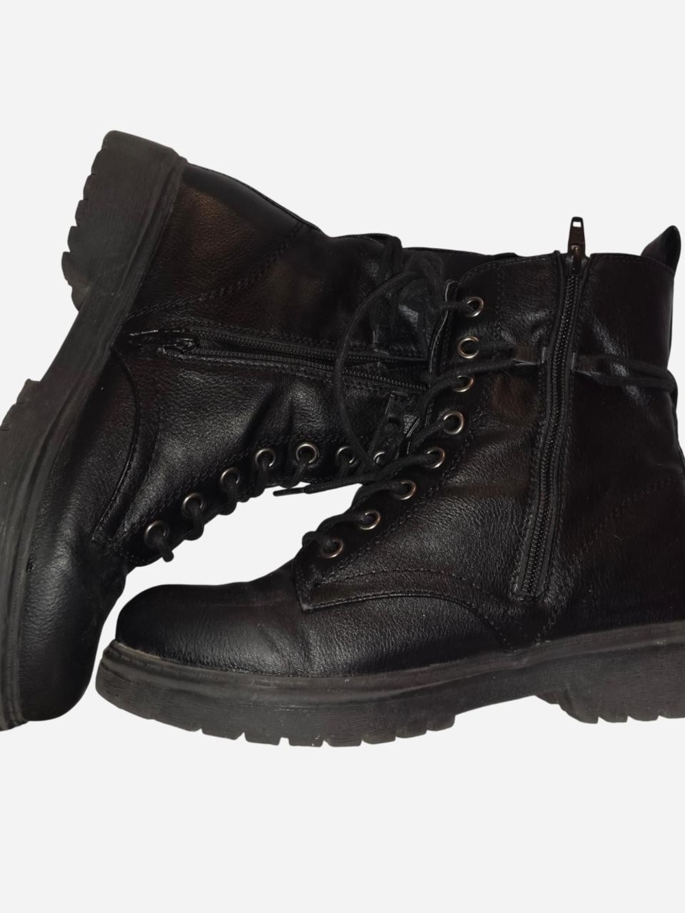 SO Black Lace-Up Ankle Boots with Side Zipper